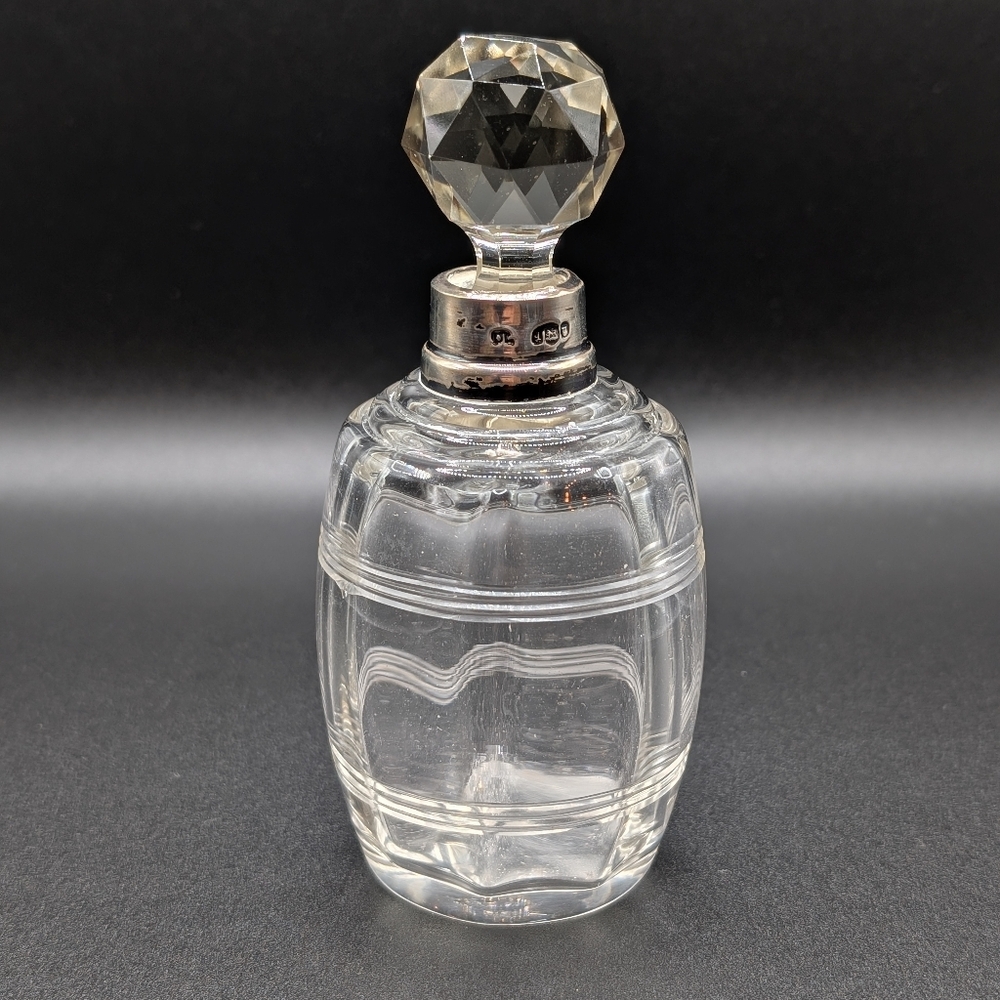 Antique Sterling Silver & Cut Glass Perfume Bottle (Birmingham, 1915)